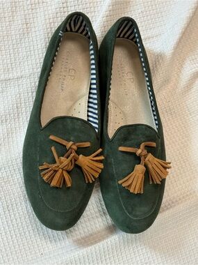 Charles Philip Green Suede Tassel Loafers